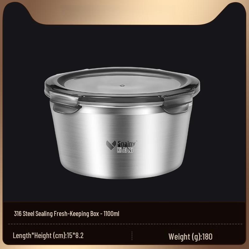

Ruhan 316 Stainless Steel Antibacterial Food Storage Container, 1100ml Round, 3-Pack