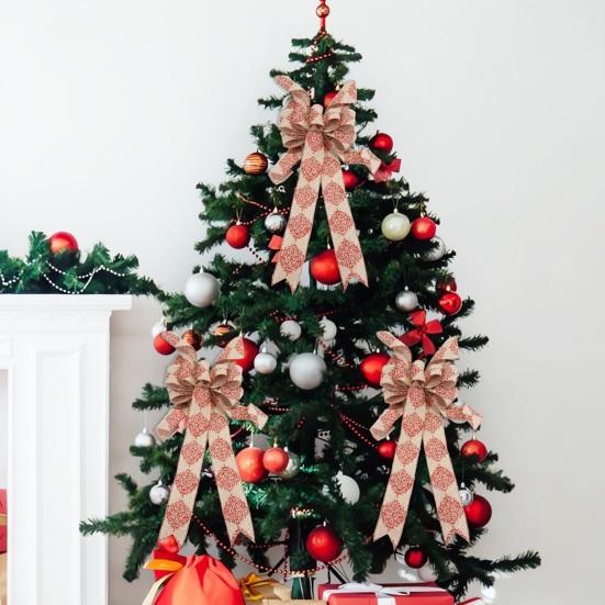 

Рождественский бант с цветочным принтом, многослойный контрастный цвет, декор для рождественской елки своими руками, прозрачный принт, блестящие многоразовые украшения для новогодней домашней вечеринки