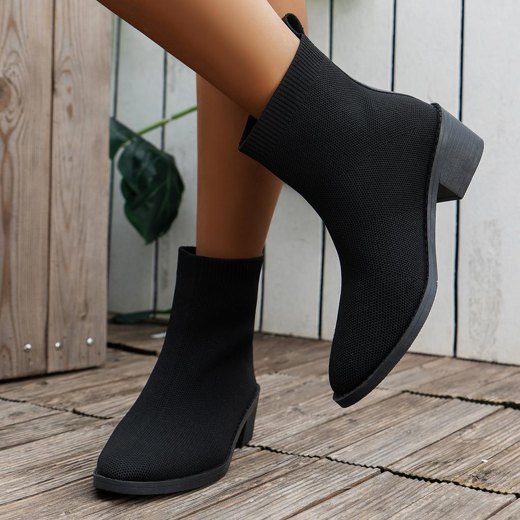 Women's Pointed Toe Ankle Boots Autumn Low Heel Black Short Boots Fashion Comfort Non Slip Large Size Women's Boots