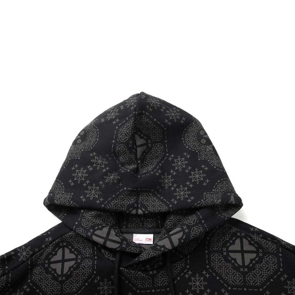 Li Ning Sweatshirts Unisex Black All Over Print Hooded Moderate AWDV829-2