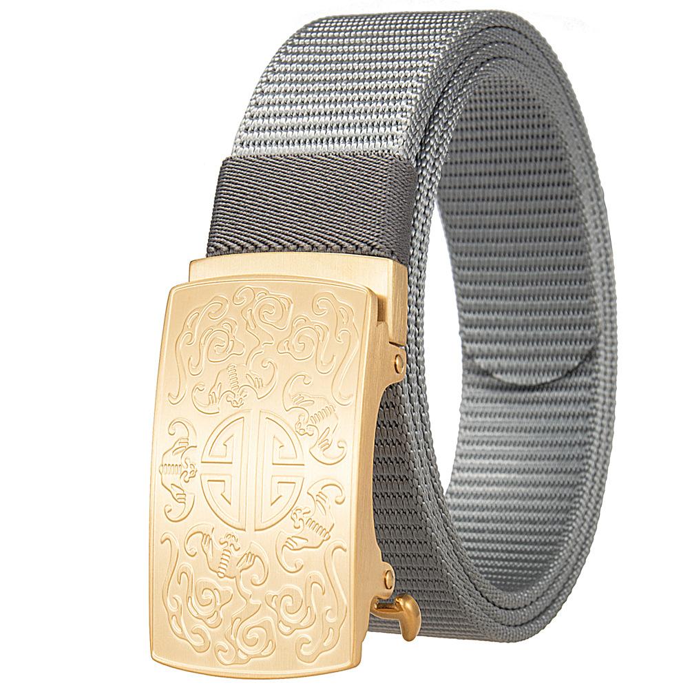 3.5Cm Nylon Braided Belt For Men, Button Head Closure Toothless Stainless Steel Buckle Ly36-61927-3