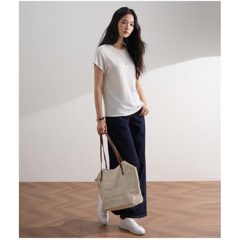 Lyocell women's round-neck t-shirt top, spring/summer 2026 new model, skin-friendly, breathable, slimming, short-sleeved
