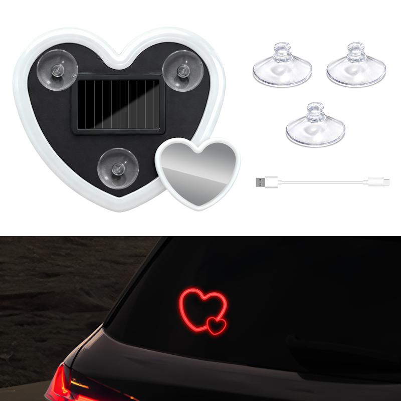1 Set Car Window Suction Cup Led Atmosphere Light Heart Shaped Car Ambient Light 500Mah Solar/Usb-C Rechargeable Neon Lamp
