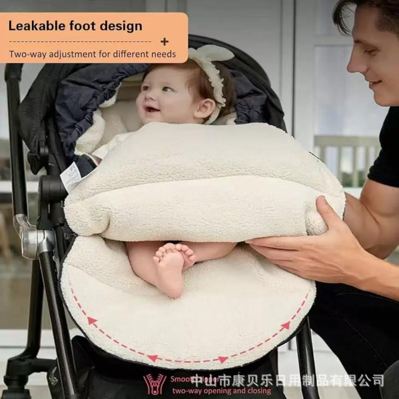 Baby Stroller Sleeping Bag Newborns Thick Cotton Swaddle Blanket Windproof Anti-Kick Warm Fleece Lined