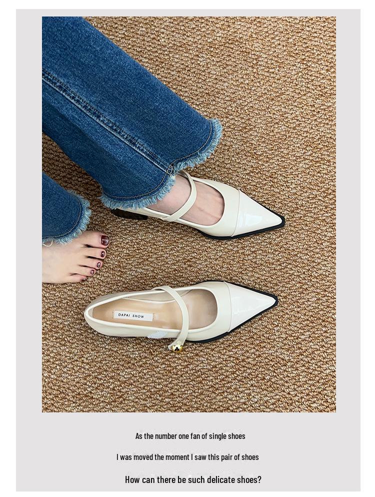 2024 Spring French Retro Pointed Toe Medium High Heels for Women