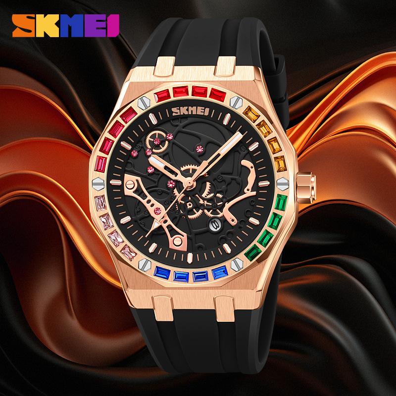 

SKMEI Fashion Men s Skeleton Watches Waterproof Rainbow Diamond Waterproof Date Sports Personalized Quartz Watch For Men