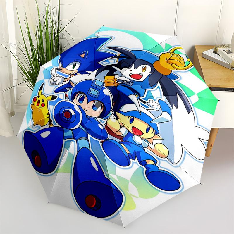 

1pc Sonic, Mega Man, Pikachu: Automatic Opening Umbrella with 3-Fold Design, 8-Bone Iron Frame, Outdoor for Fans, Travelers, Everyday Use, Festive Gif