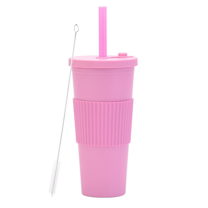 2025 Large Capacity Double Layer Plastic Cup Large Hole Straw Pearl Boba Milk Tea Cup Portable Outdoor Straw Cup