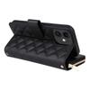 For iPhone 11 Case Leather Zipper Wallet Rhombus Phone Cover with Shoulder Lanyard