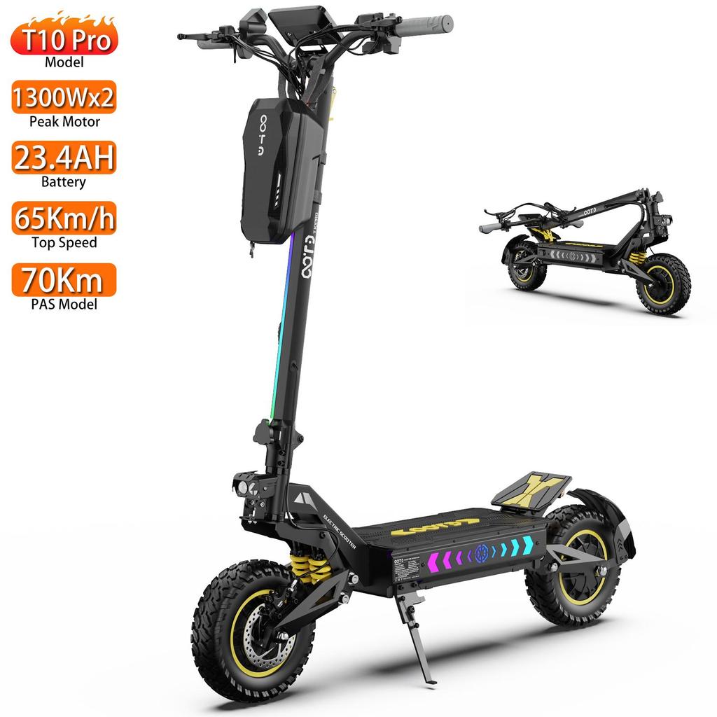 Electric Scooter OOTD T10 Pro 11" 1300Wx2 Motor LCD Display 52V 23.4AH Full Suspension Electric Scooter For Adult Max Load 150Kg