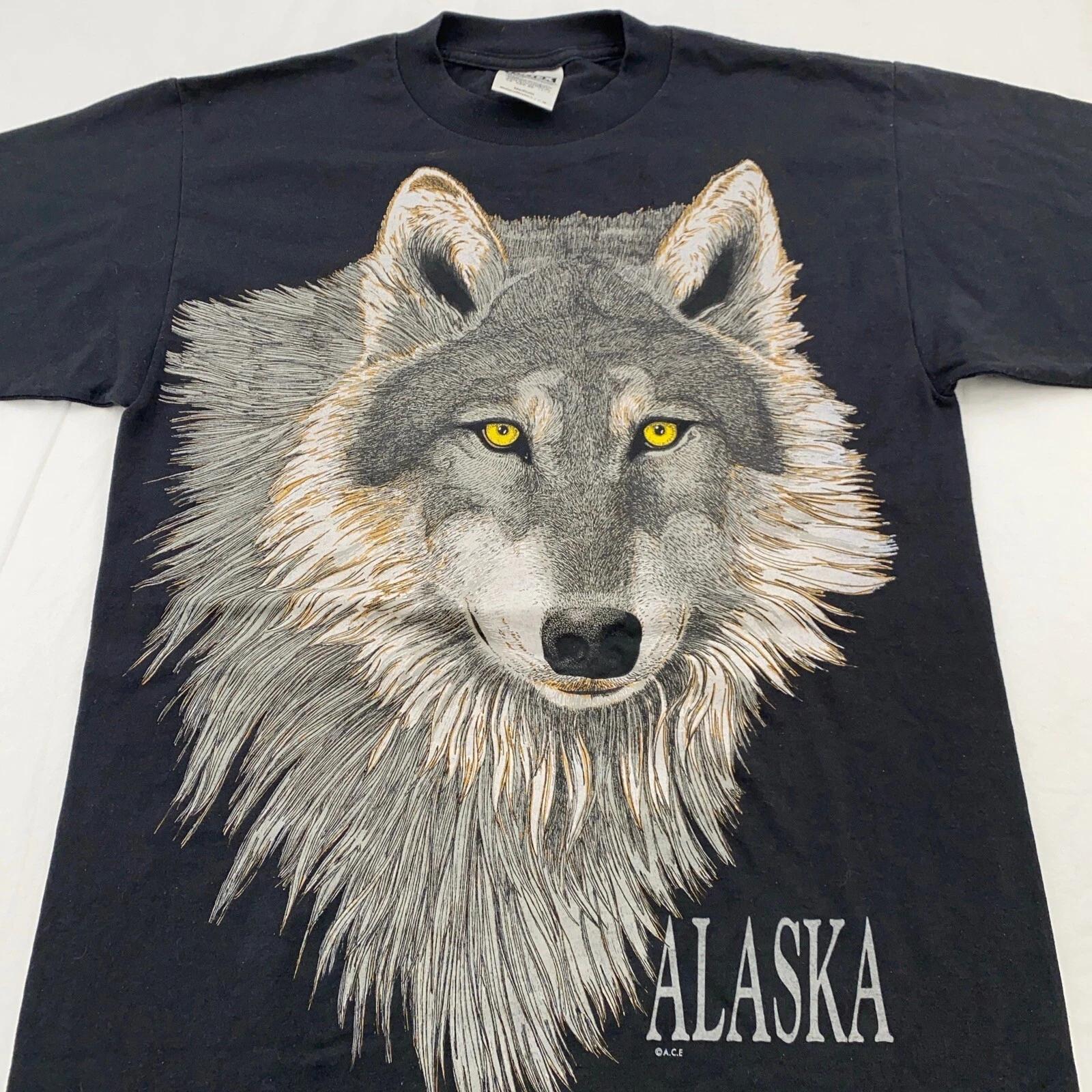 

винтажная футболка 90-х ALASKA WOLF РАЗМЕР MEDIUM природа дикое животное лес M