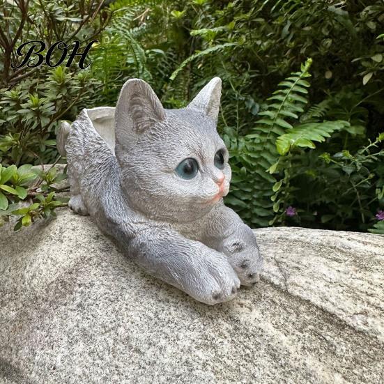 Weatherproof Resin Sculpture Creative Cat Planter, Cute Lying Flower Pot for Garden Indoor Outdoor Gardening Decor Yard, Adorable Animal Plant Holder,