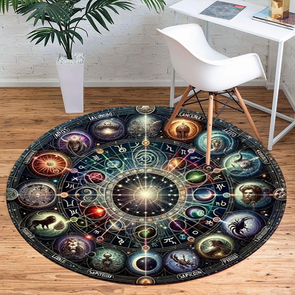 Ruota Astrologica Oroscopo Zodiacale Arte da Parete Circolare Tappetino Rotondo Antiscivolo per Sedia Tappeto per Sedia per Ufficio Tappeti per Arredamento Ufficio Regalo per San Valentino M