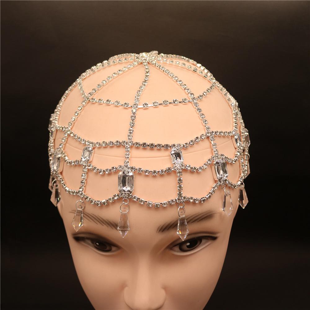 Elegante Fascia con Strass Accessorio per Capelli Moda Donna Cappello Quadrato Retrò Catena Copricapo