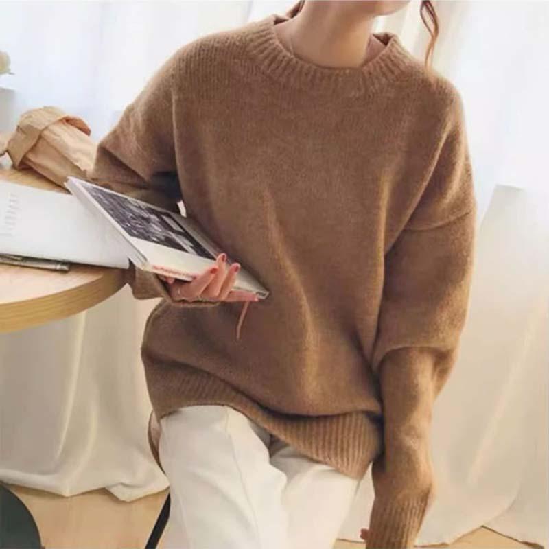 Women Cashmere Elegant Basic Sweater Autumn Winter Loose Soft O-Neck Knitted Pullovers Oversized Solid Color Jumper Knitwear