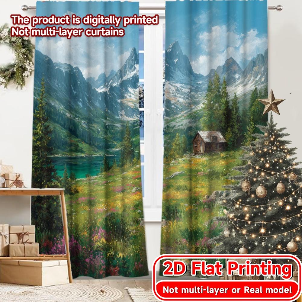 

2D Flat Printing 2pcs Alpine Serenity Chic Creative Curtains Durable Polyester Curtains Home Decor Decorative for Bedroom Living 100*130 HOOK 1pcs