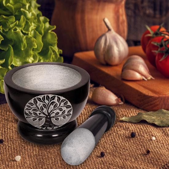 Divit Shilp Mortar and Pestle, Natural Stone Grinder for Spices, Pastes, Herbs, Seasoning etc. (Tree of Life)