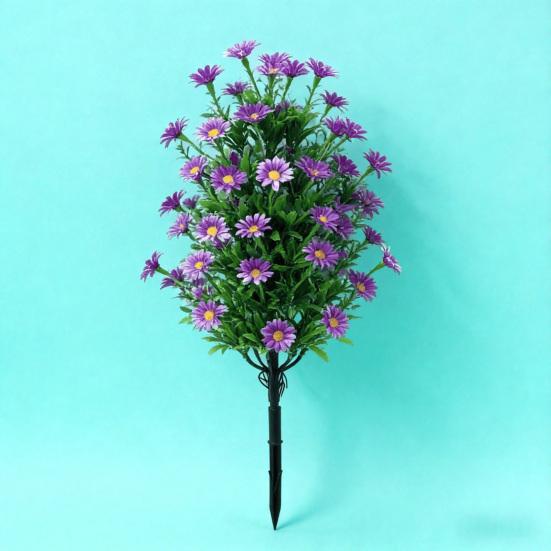 Artificial Flower with Ground Spike Outdoor Faux Wildflower Bushes UV Resistant Fake Topiary Bouquet for Home Garden Yard Patio