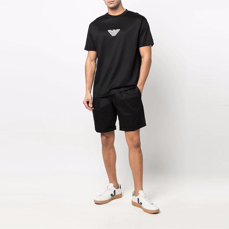 Emporio Armani Eagle Logo Lyocell Fiber Crew Neck T-Shirt Men Tops Black 3L1TCD-1JUVZ-0999