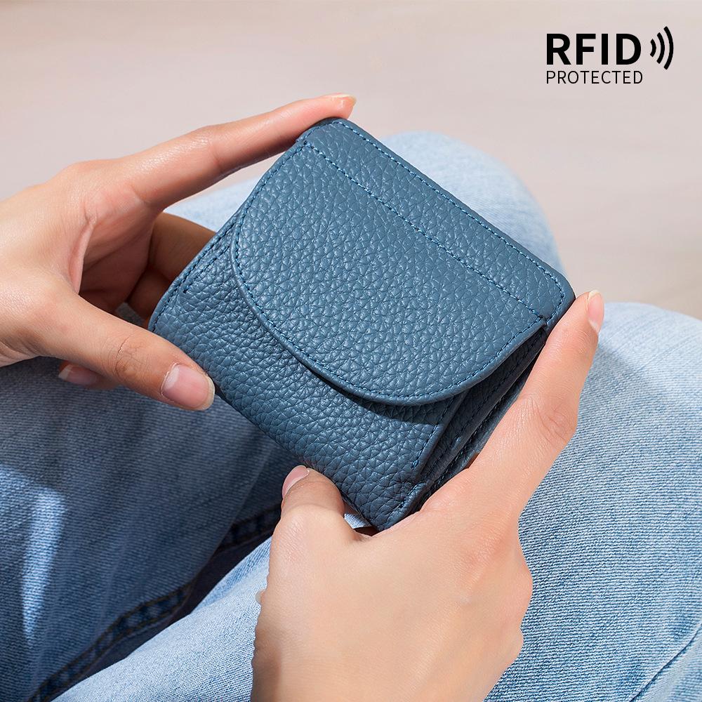 Women's RFID Minimalist Leather Coin Purse – Ultra-Thin, Folding, Genuine Leather Wallet