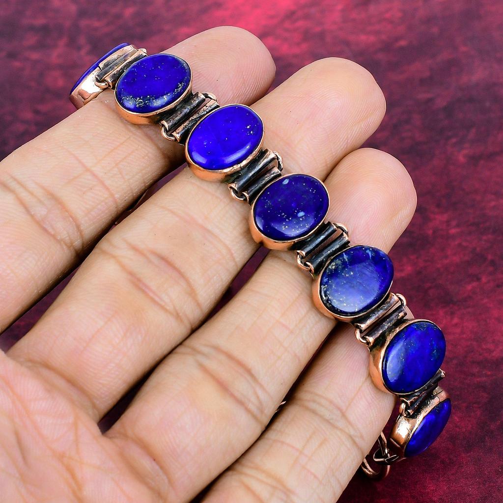 Lapis Lazuli Gemstone Bracelet Copper Adjustable Chain Bracelet Handmade Jewelry