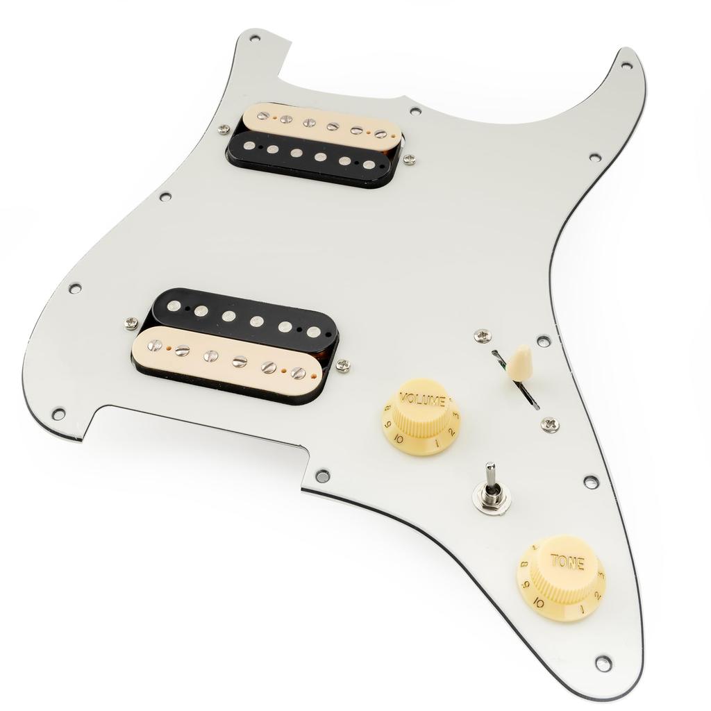 Musiclily Pro SE Prewired Pickguard Alnico 5 Humbucker and Mini Toggle Switch Set for Strat Electric Guitar Aged White ST-HH-OMHA 3-Ply