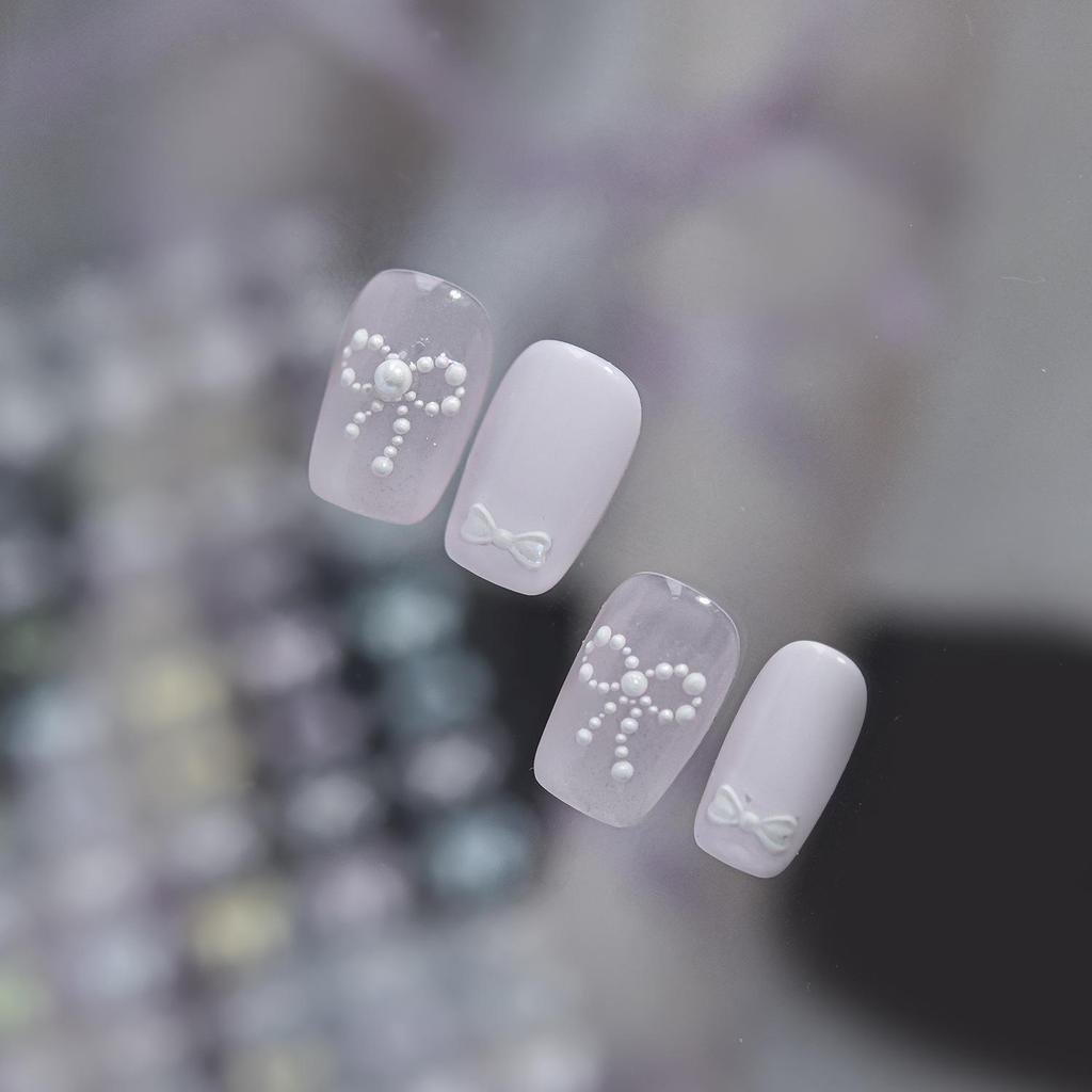 TOMONI Shell Light Nail Stickers - Fresh Korean Style with Small Bow Decorations