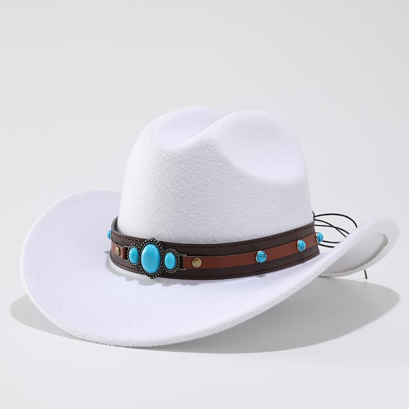 European and American Western Cowboy Hat Big Edge Wool Hat Riding Hat Top Hat Turquoise Accessories
