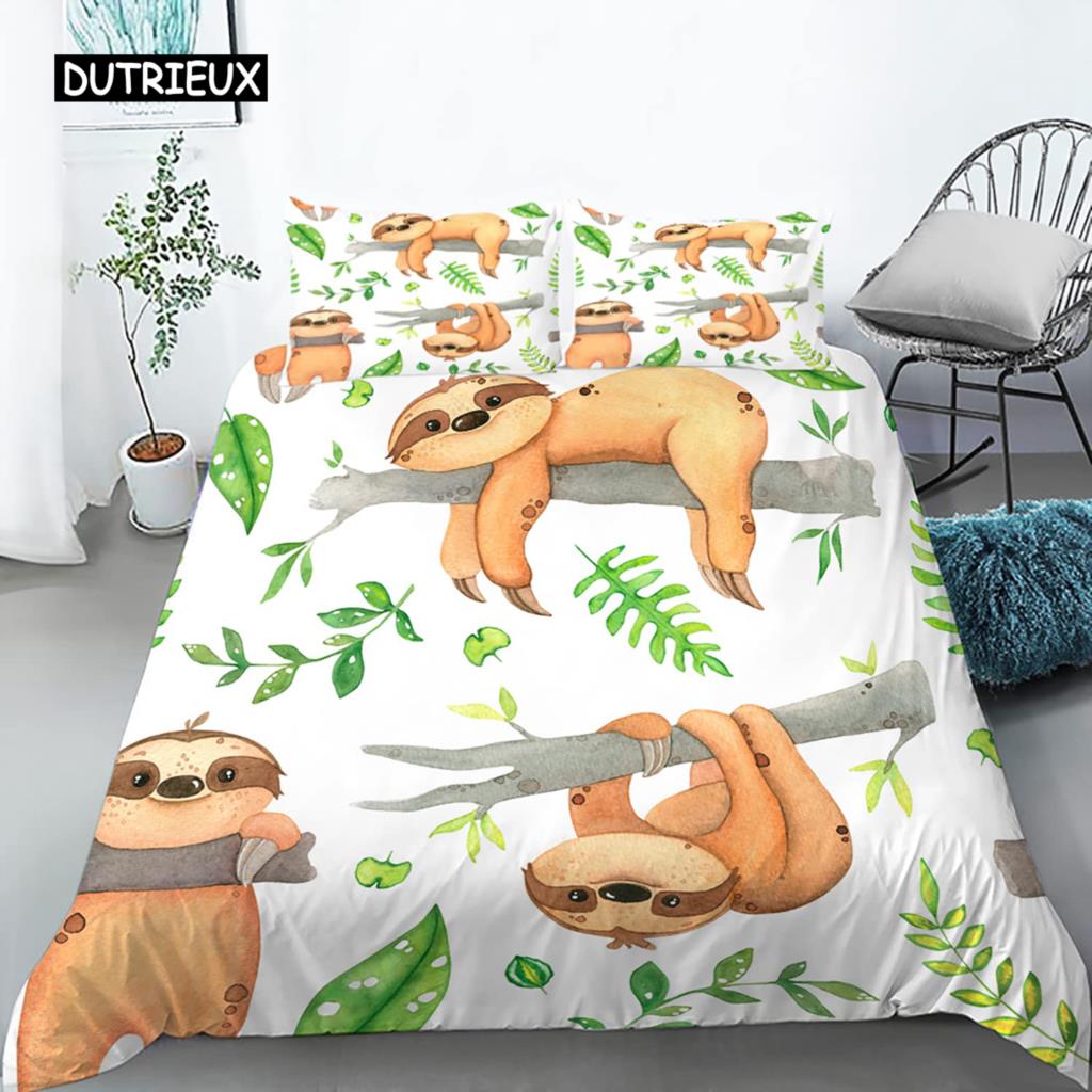 Zestaw Poszwy na Kołdrę Leniwiec Rozmiar Twin Kreskówkowy Leniwiec Poszwa na Kołdrę Zestaw Pościeli dla Dzieci Dziewcząt Chłopców Słodki Zwierzę Poliestrowa Poszwa na Kołdrę