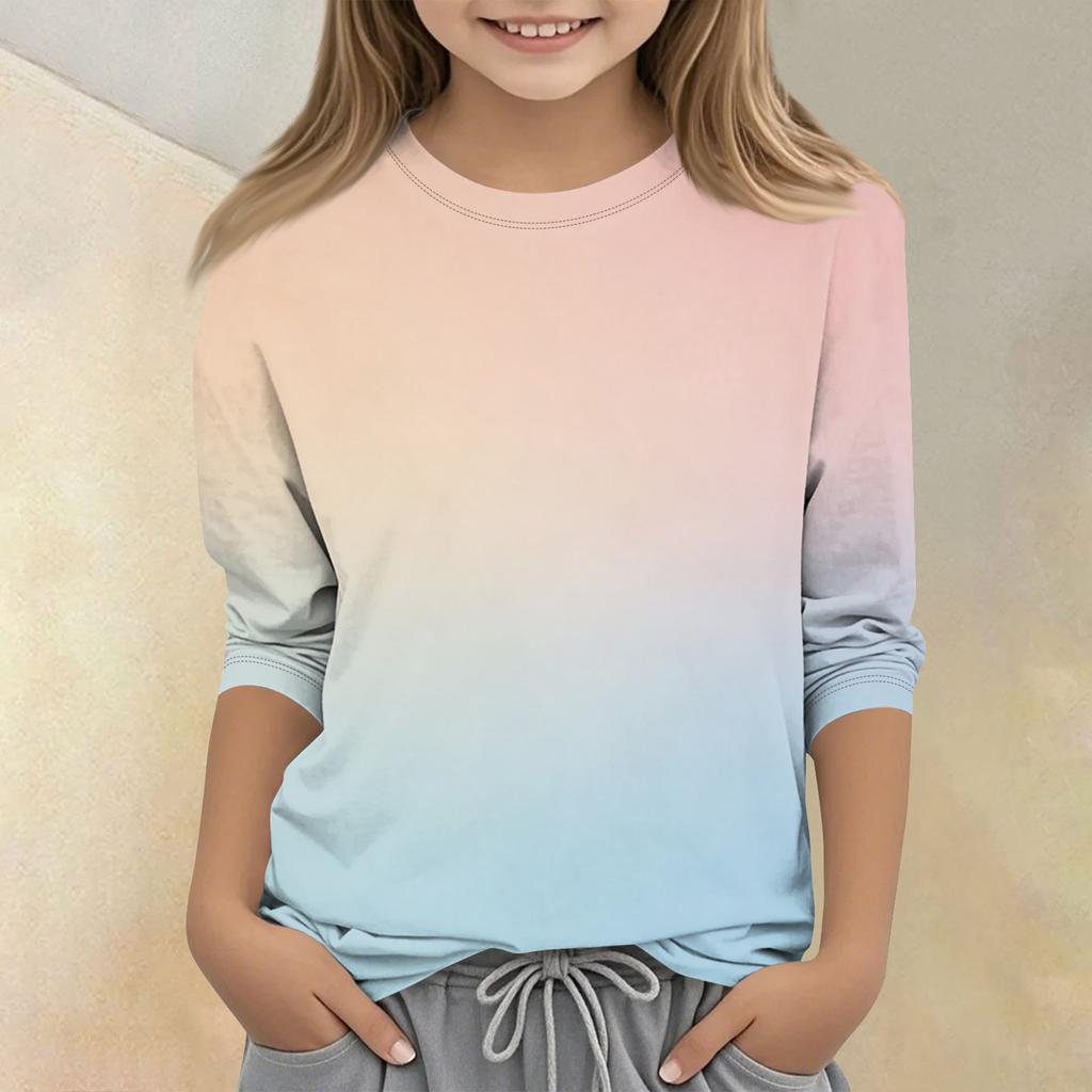 Children's Printed Round Neck Seven Quarter Sleeve Casual T-shirt