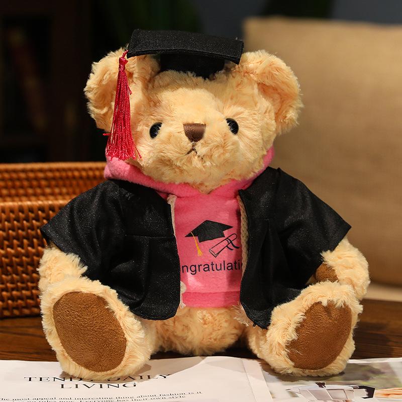 Sweat à capuche ours en peluche 26 cm Jouet en peluche de remise de diplôme Peluche Bachelor Docteur Animal de dessin animé Poupée Camarade de classe universitaire Cadeau souvenir 26cm