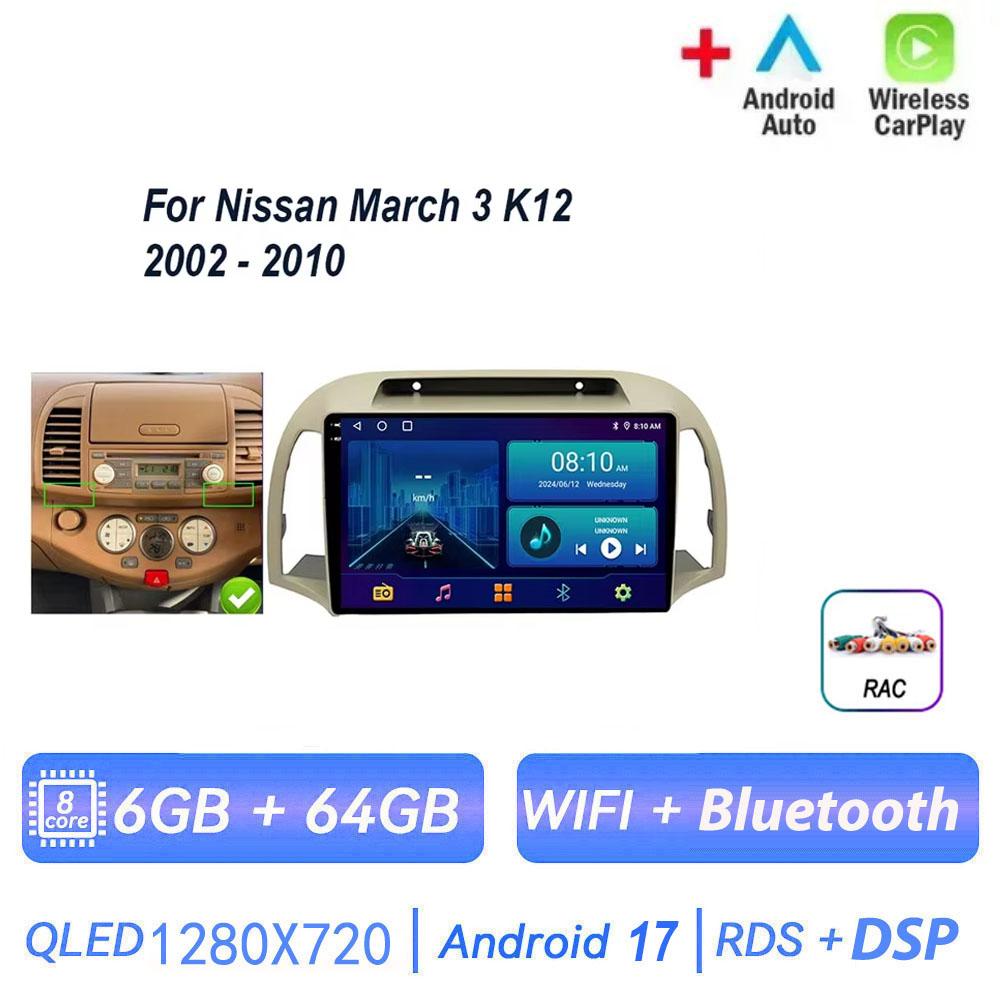 Pour Nissan March 3 K12 2002 - 2010 Autoradio Android 17 Carplay Auto Lecteur Multimédia Écran Navigation 4G GPS 2 Din