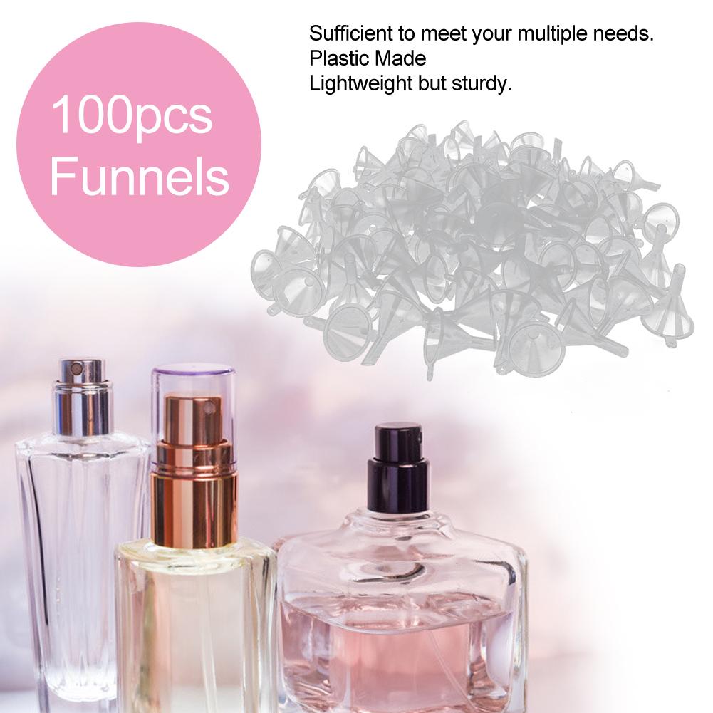 100pcs Small Clear Plastic Funnels Empty Bottle Filling Tools for Cosmetic Liquids Perfume