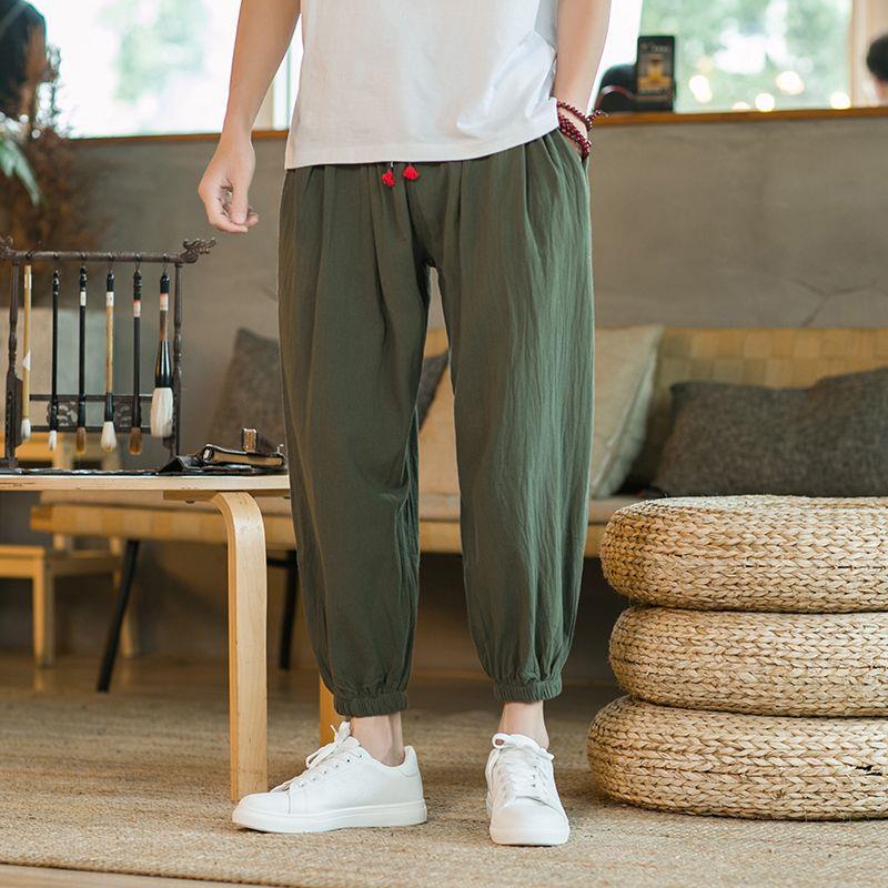 5XL Spring and Autumn Men's Cotton and Hemp Pants Loose Drawstring Lantern Pants Haren Pants Japanese Casual Pants