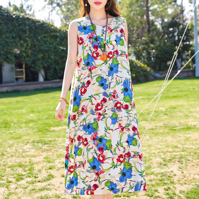 Plus Size Women's Elegant Dresses Loose Summer Sleeveless Dress Female Vintage Clothes