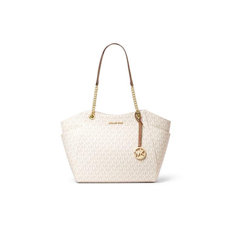 Michael Kors MK Jet Set Chain Monogram Large Logo PVC Tote Bag Women Tote Vanilla-White 35F8GTVE7B-VANILLA