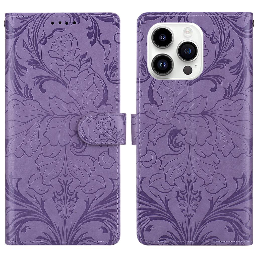 Für iPhone 16 Pro Lederhülle Geprägtes Blumenmuster Brieftasche Ständer Flip Handyhülle