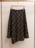 Autumn/Winter French Retro Plaid A-line Skirt with Irregular Frayed Edges