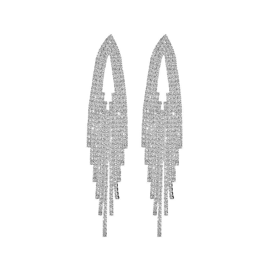 High-end Luxury Full Diamond Super Flash Long Fringed Earrings