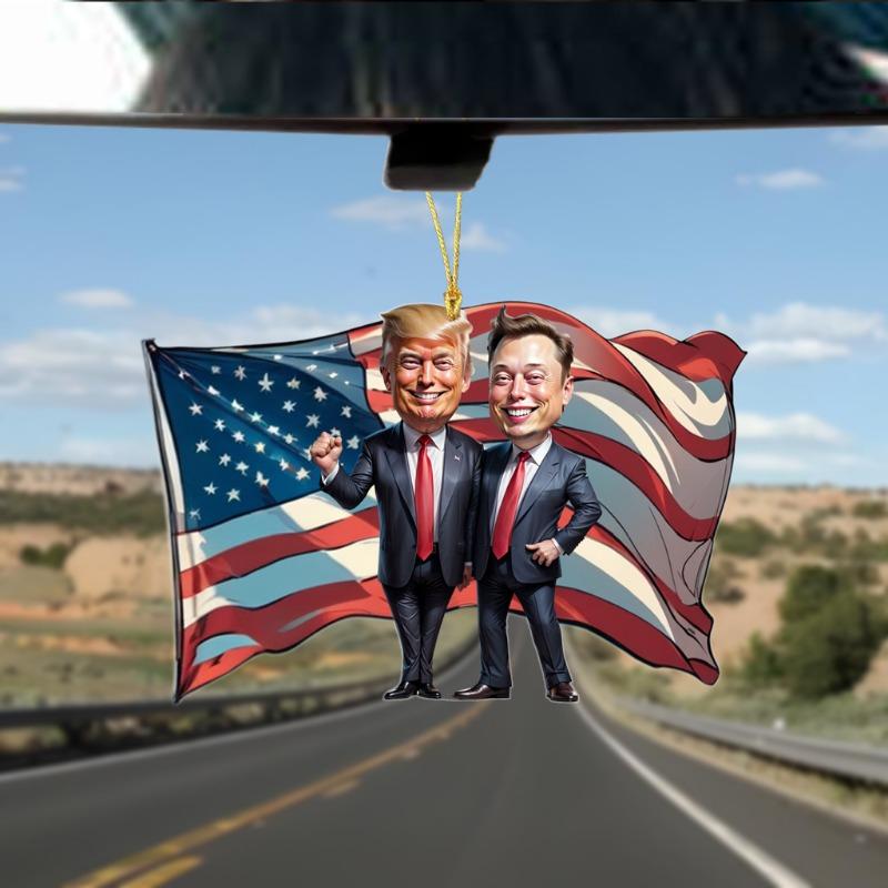 Creative New Multi-functional Acrylic Pendant, Trump and Musk, American Flags, Christmas Tree, Car Ornament