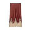 Z European Style 2025 Fashion Color-Block Lace Trim Silk Satin Skirt