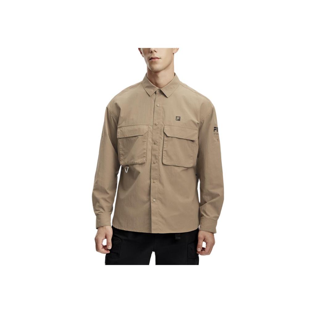 Fila Solid Color Loose Fit Polo Woven Long Sleeve Shirt Men Shirts Malt-Ball A11M417401F-BN