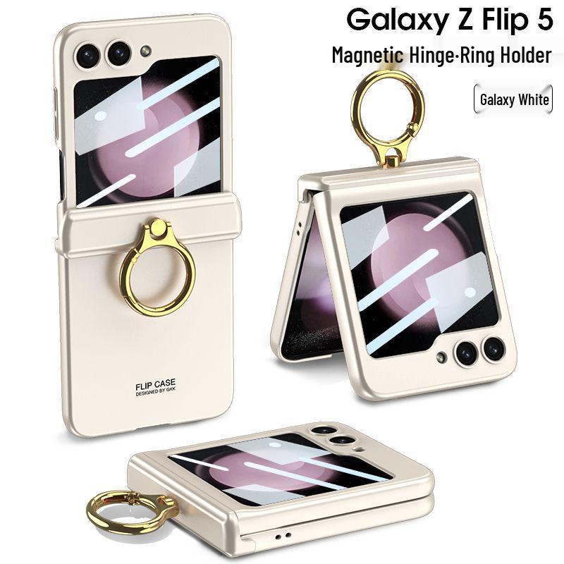 Samsung Z Flip 5 Magnetic Foldable Frosted Ring Holder Case - Anti-drop Protective Cover for Couples