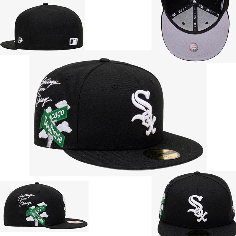 Fashion Accessorie Chicago White Sox maat pet, gesloten hoed, honkbalpet, zonneklep, geborduurde hoed, diverse kleuren 7
