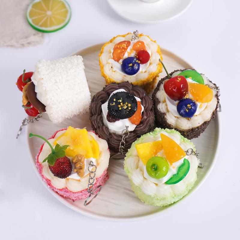 Cute Artificial Mousse Cake Keychain Vivid Fruit Toppings Lightweight Mini Size Pendant for Daily Bag Decoration Friend Gift
