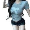 Gray Lace Bow Short Sleeve T-Shirt - Women's Summer Hot Girl Style