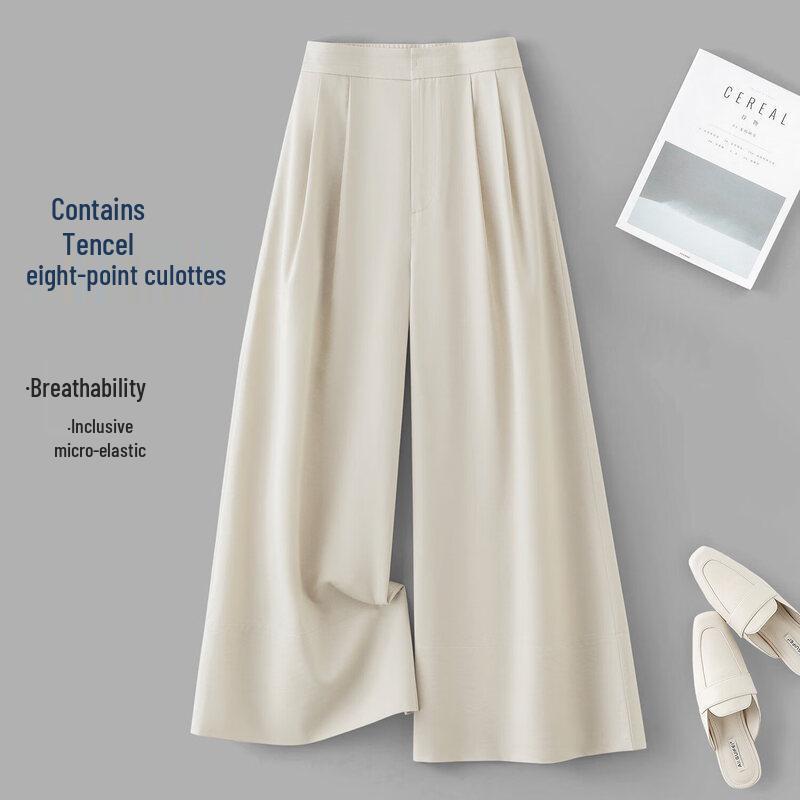 IHIMI Women s Tencel Blend Loose Wide-Leg Cropped Pants M