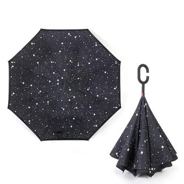 Folding Long Shank Double Layer Inverted Umbrella Windproof Reverse C-Hook Male Golf Umbrella Reverse Umbrellas For Car