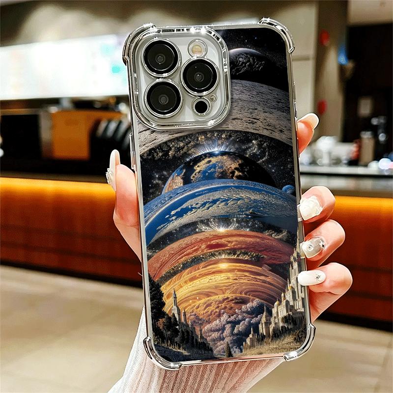 

Earth Stars Space Universe Plating Phone Case For Iphone 16 17 Pro Max Air 16E 14 15 Plus 12 13 Mini Anti-Fall Airabag Cover iPhone 13 Pro Max