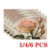 4/6pcs Rectangular Placemats Suitable for Dining Table - Pink Rose Heat-Resistant Table Protectors, Washable Polyester Fabric